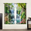 2pc, Window Curtains Beautiful forest waterfall scenery Durable 100% Polyester Fabric,Without Electricity Spring Party & Holiday 6