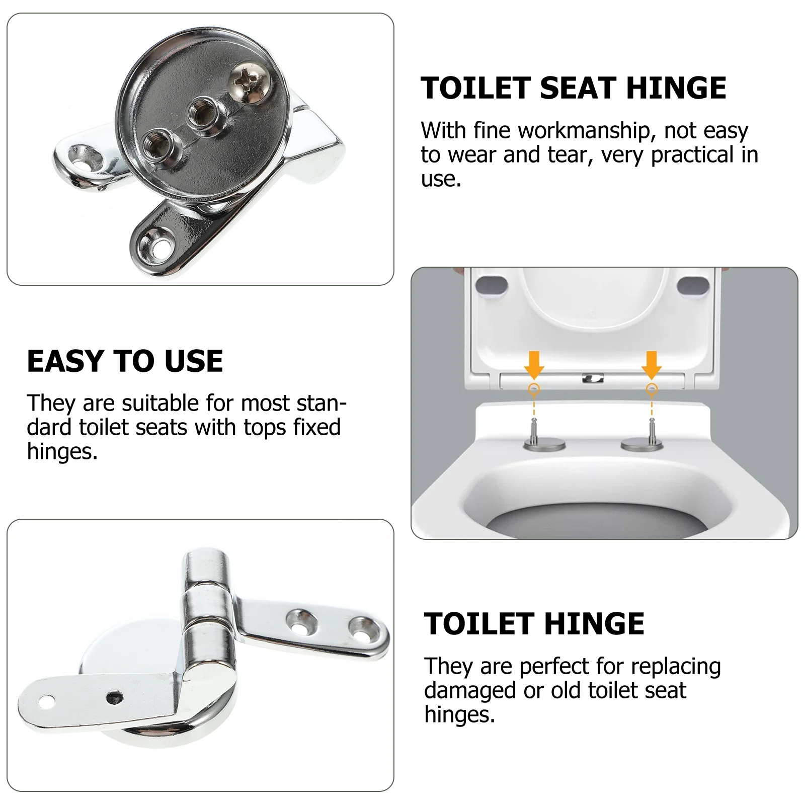 1 Set Zinc Alloy Toilet Seat Hinges Toilet Seat Fixing Fitting Kit Metal Hinge Durable Seats Accessories Easy