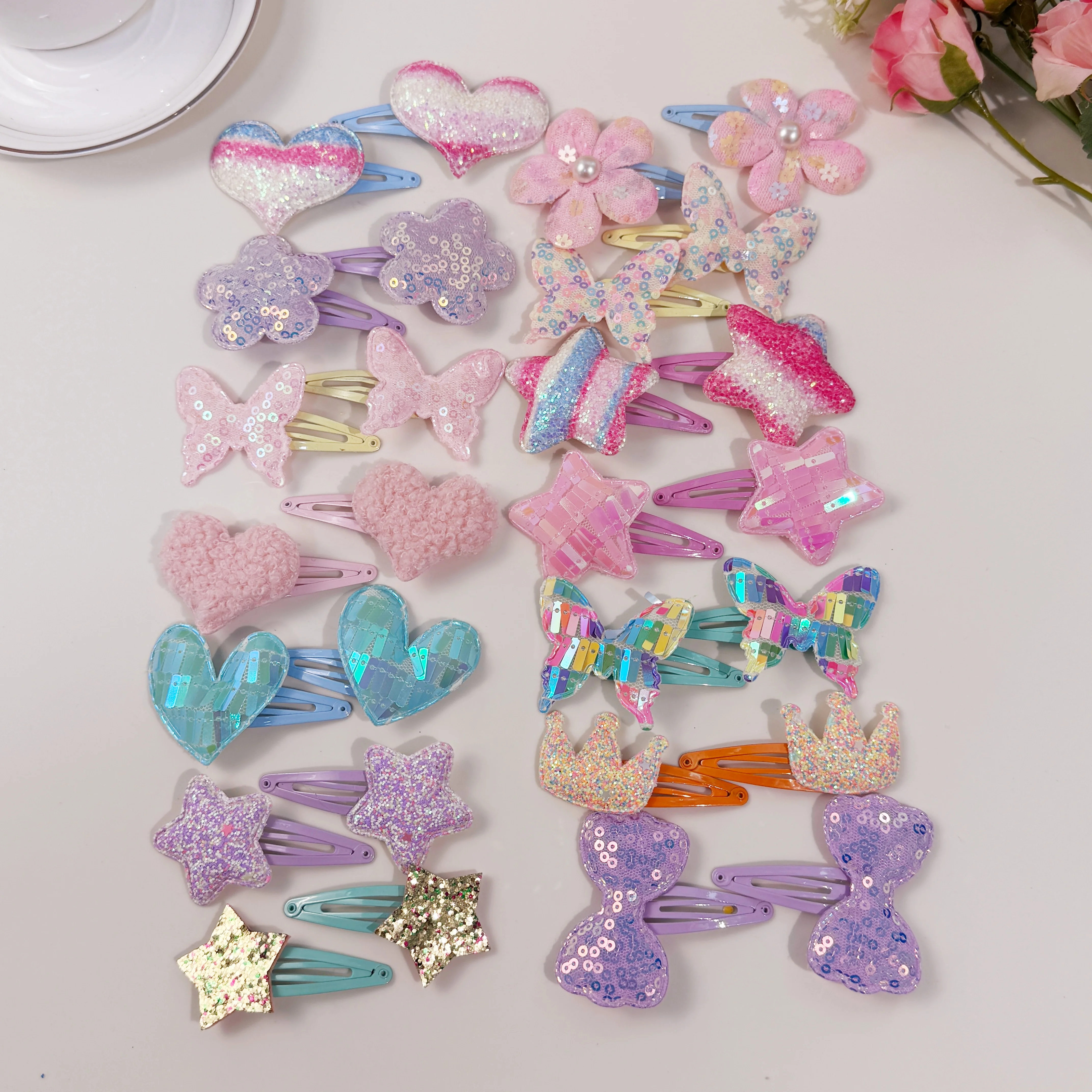 28 stücke Nette Blume Haar Clips Kinder Mädchen Stoff Stern Herz Barrettes Clips Legierung Snap Haar Clip Kinder Kinder haar Zubehör