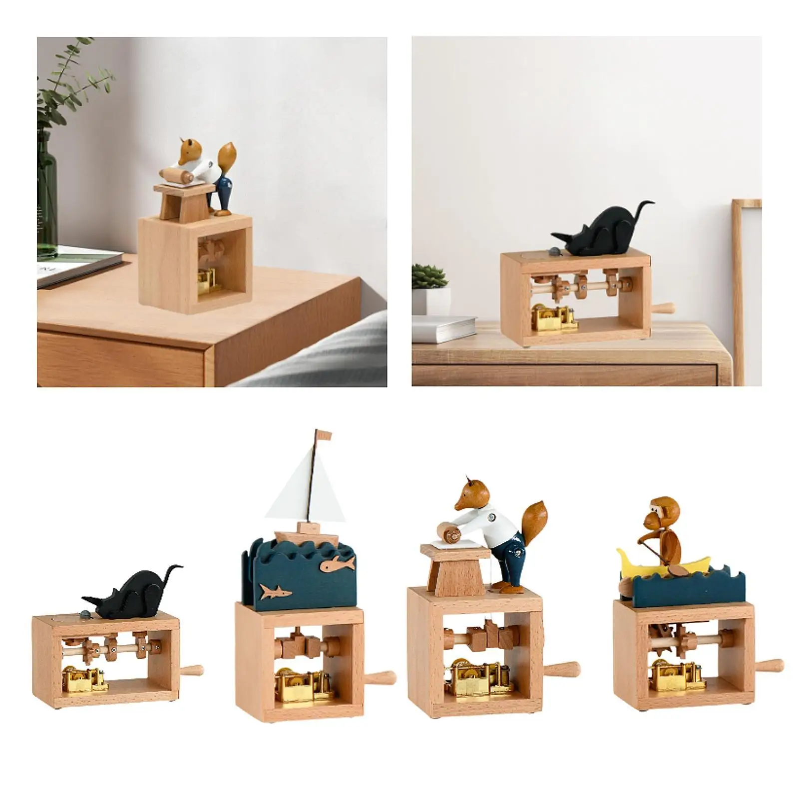 Hand Crank Music Box Novelty Unique Hand Operated Wooden Musical Box Decor for Colleague Friend Classmate Family Birthday Gifts 4