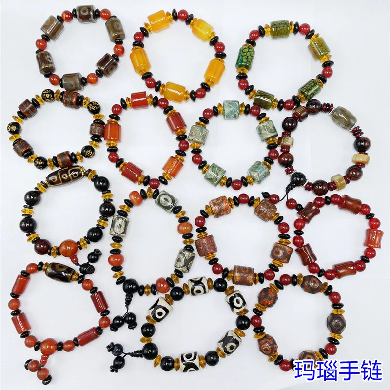 

10pc Wholesale Agate Barrel as Right as Rain Men's and Women's Tibet Beads Chalcedony Bracelet Jade Goods