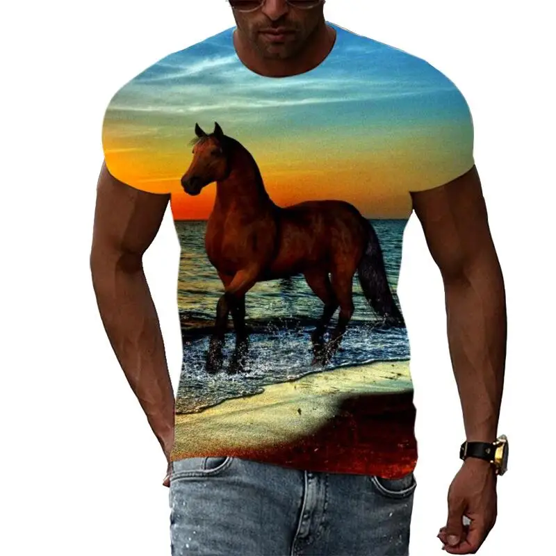 

Summer Leisure Pattern Sprightly Horse Men's T-shirt Hip Hop 3D Print Personality Rod Neck Short Sleeve Fashion Clothes