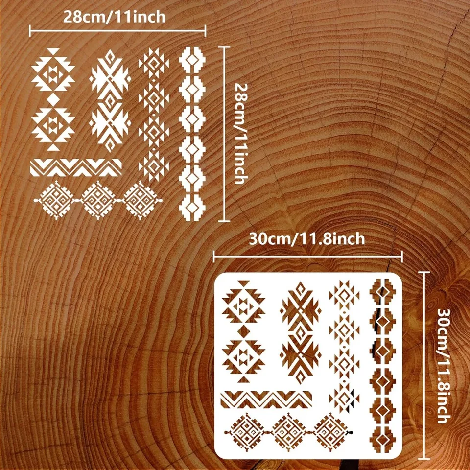 Aztec Tribal Stencil 11.8X11.8 Inch Zuidwestelijke Grenzen Tekenen  Schilderij Stencils Plastic 6 Stijlen Boho Randen Patroon Stencil -  AliExpress, image size:960x960