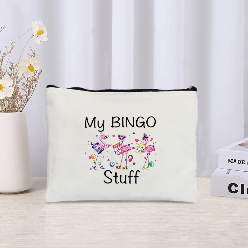 My Bingo Stuuff Flamingo Print Makeup Bag Organizer Canvas Storage Pouch Zipper Pencil Case Wallet Travel Cosmetic Toiletry Bags 3
