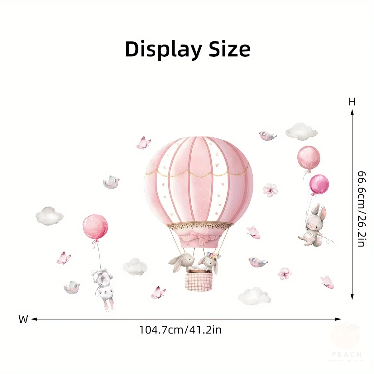 2pcs Cartoon Cute Rabbit Pink Balloon Clouds Wall Stickers For Room Decor Living Room Nursery Wall Decoration wall sticker wall stickers