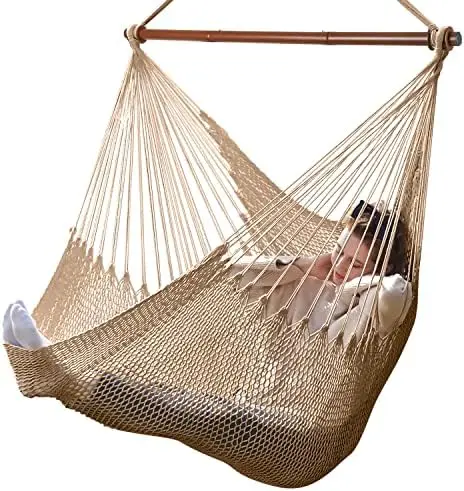 

Hammock Chair with Detachable Metal Bar, Large Hammock Swing Chair, XL Rope Hanging Chair for Outdoor Indoor, 330 LBS Weight Cap