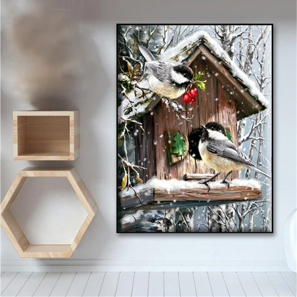 Cross Stitch Bird Animal Needlework Sets Full Embroidery Winter Scenery Kits White Canvas 14CT DIY Home Decor 40x50cm cross stitch kit
