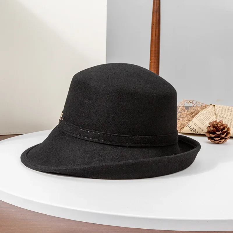 New British Style Wool Fedora Hats Men Women Roll Up Brim