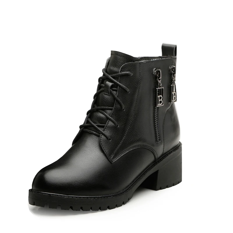 

Winter New Women's Ankle Boots Genuine Leather Thick Wool Lining Chunky Heel Fashion Fluff Warm Fleece Soft Rubber Sole Shoes