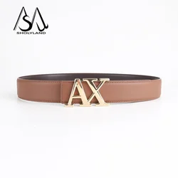 New Trend Fashion Men's Luxury Leather Designer Belt - Vintage Wide Strap - 125cm (Gold)