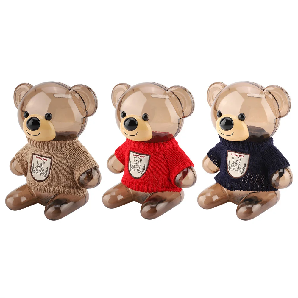 Child Gift Children  Piggy Bank Money Box Cartoon Clothes Bear Plastic Transparent Cute Bear Piggy Bank  Box Saving Box 5
