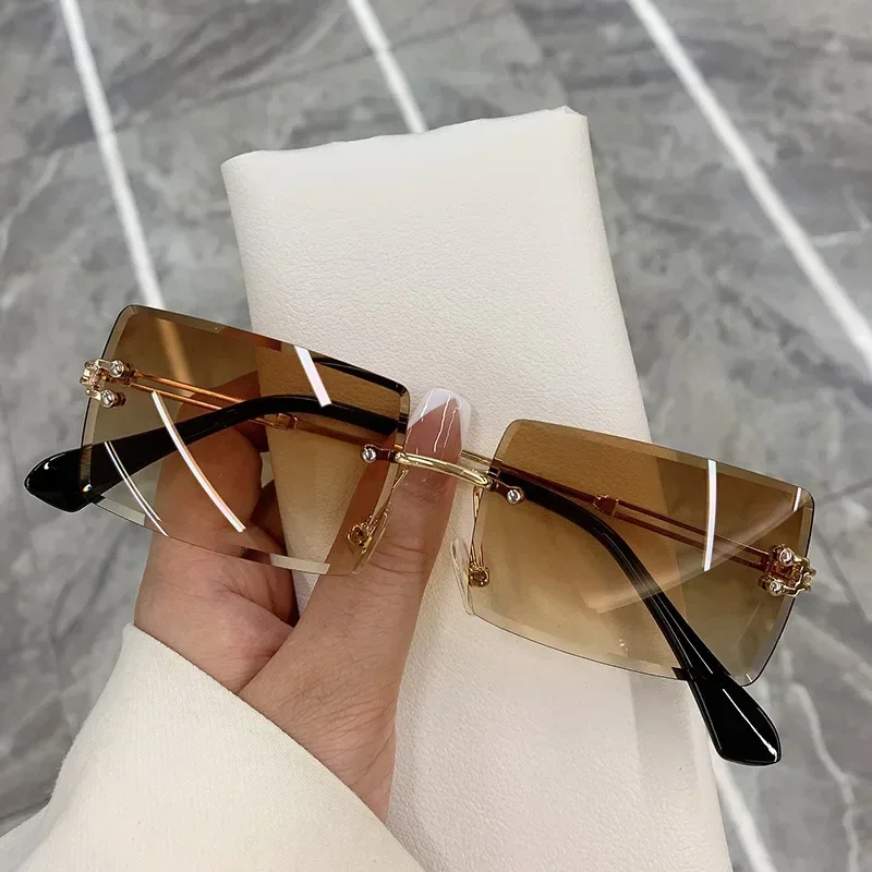Rimless Rectangle Sunglasses Women UV400 Summer