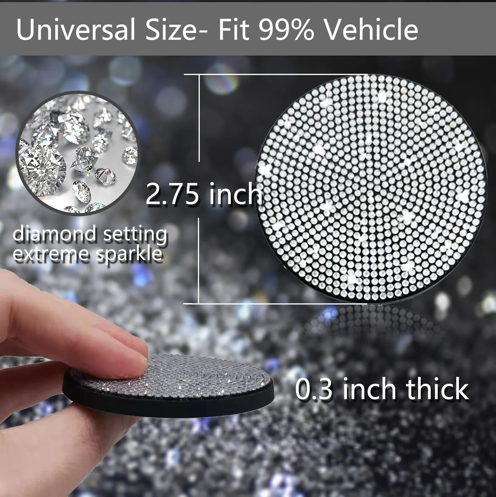 Luxury Bling Diamond Car Cup Holder Coaster Set – Premium Silica Pad Interior Accessories