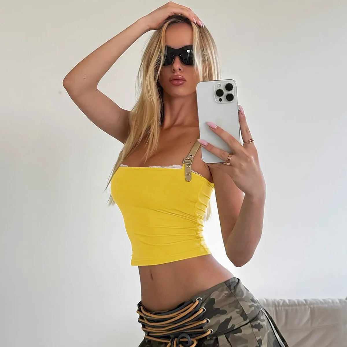Summer Lace Patchwork Tank Top For Women Backless Slim Square Collar Cropped Sexy Y2k Vest Female Contrast Streetwear 2025