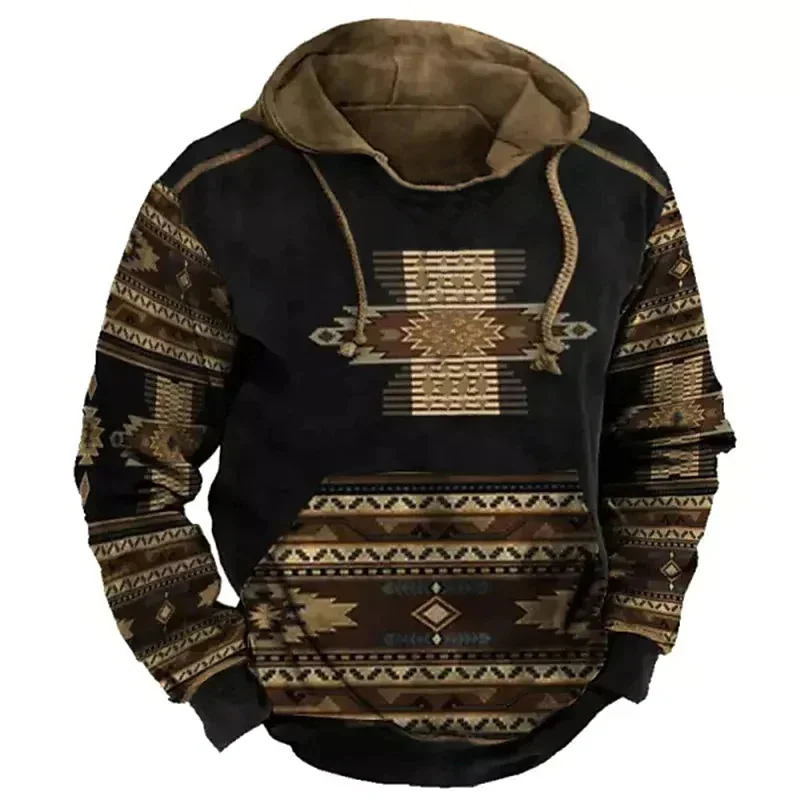 thumbnail image 1 of Sudadera con capucha con estampado 3D de tribu india para hombre, suéteres con gráficos étnicos retro, sudaderas casuales unisex de gran tamaño, sudaderas de manga larga, 1 of 5