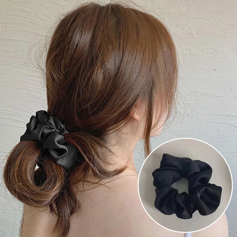 

Solid Color Satin Silk Elastic Scrunchies for Women Girls Fashion Korean Style Hair Band Ties Ponytail Hold Hair Accessories 1pc