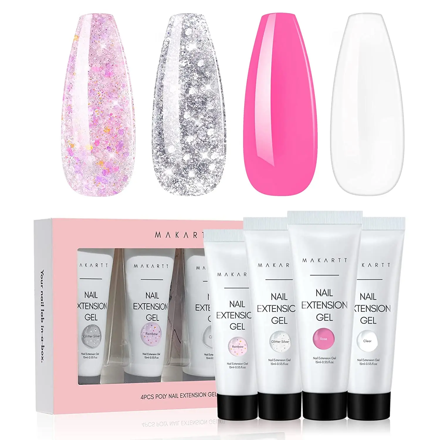Makartt Glitter Poly Nail Gel Kit 4 Colors 15ml Gel Extension Nail Kit