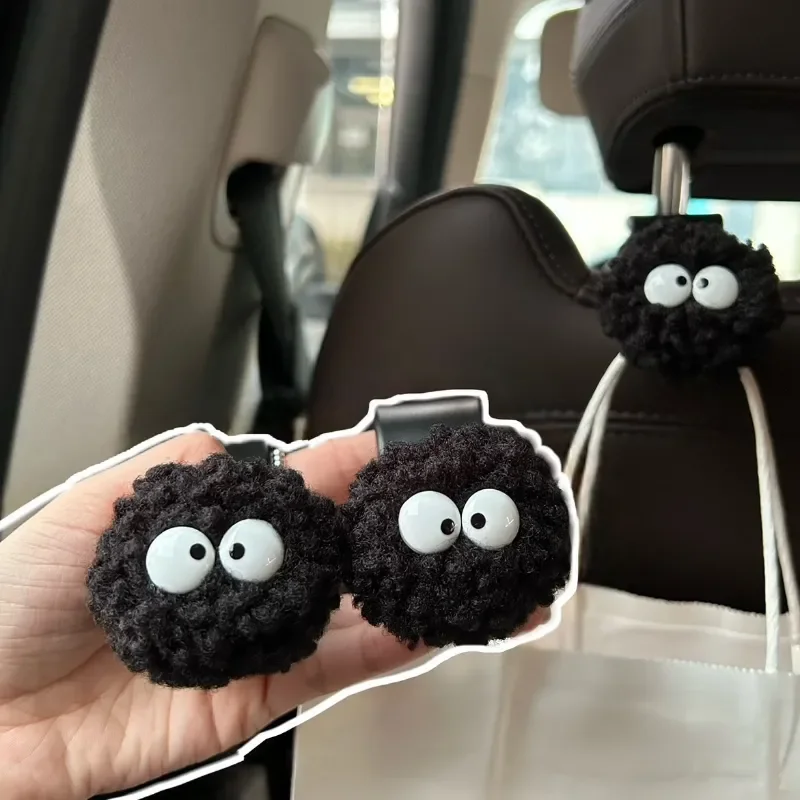 Cute Little Coal Ball Car Seat Back Hook Storage Car Headrest Organizer Food Bag Handbag Decoration Clothes Hanger