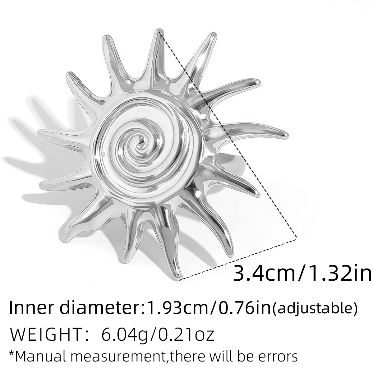 Ocean Wind Spiralring, 18 Karat vergoldet, Edelstahl, Sonnenring, stapelbarer Ring, Damenaccessoires für den täglichen Gebrauch, Urlaub – Detail 2