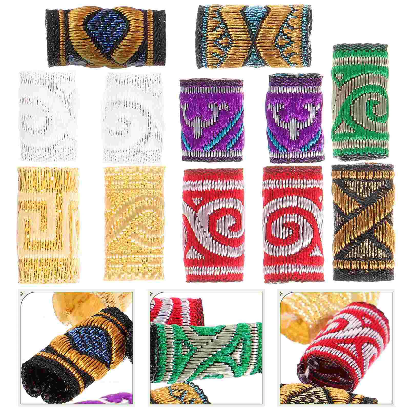 

12pcs Fabric Dreadlock Bead Cloth Braiding Hair Tubes Bohemian Tube Cuffs for Men Braiding Hair Decoration ( Mixed Style )