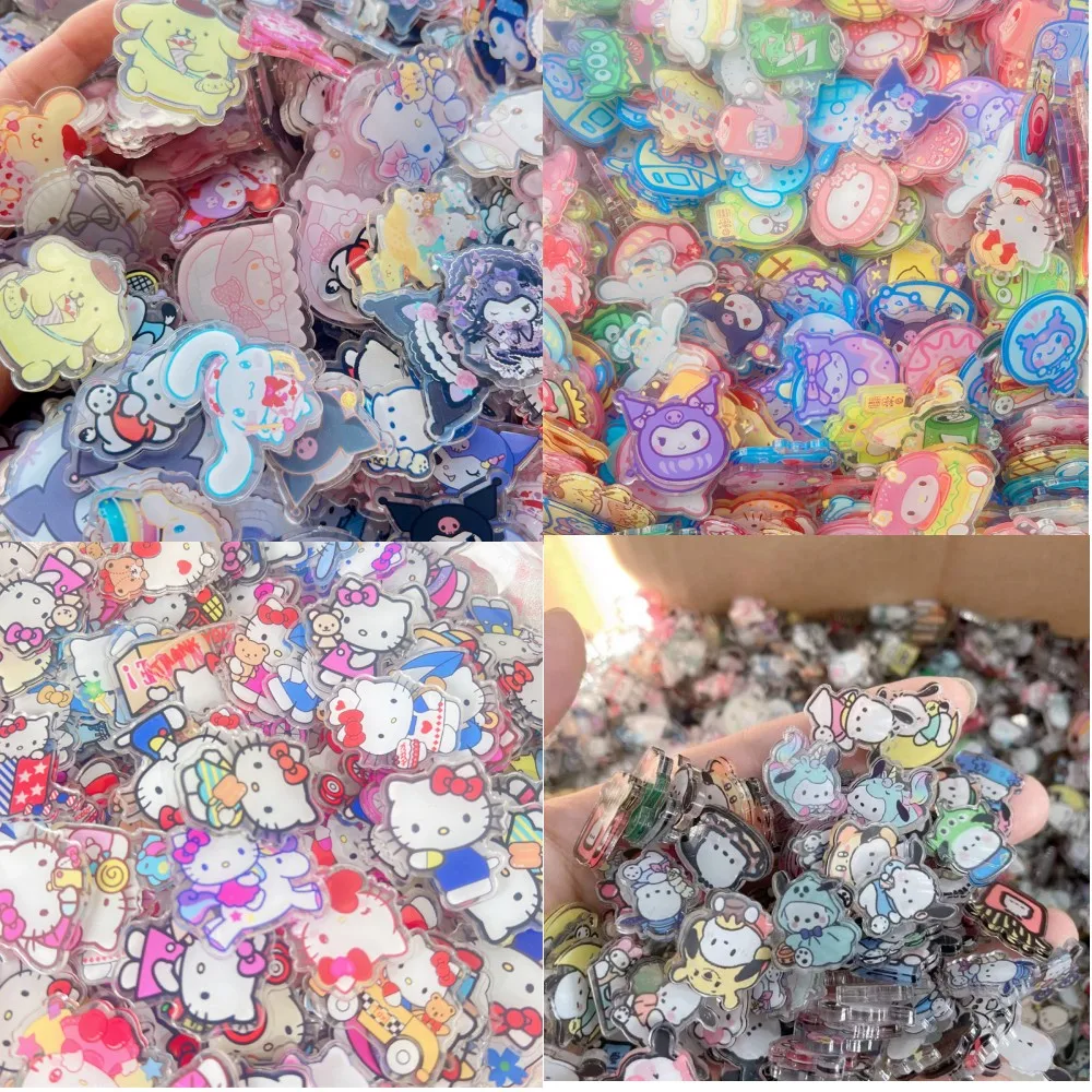 산리오 헬로 키티 쿠로미 아크릴 펜던트, 산리오 멜로디 DIY 액세서리 키체인, PP 클립 패치, 방수, 100-500g, 4cm 