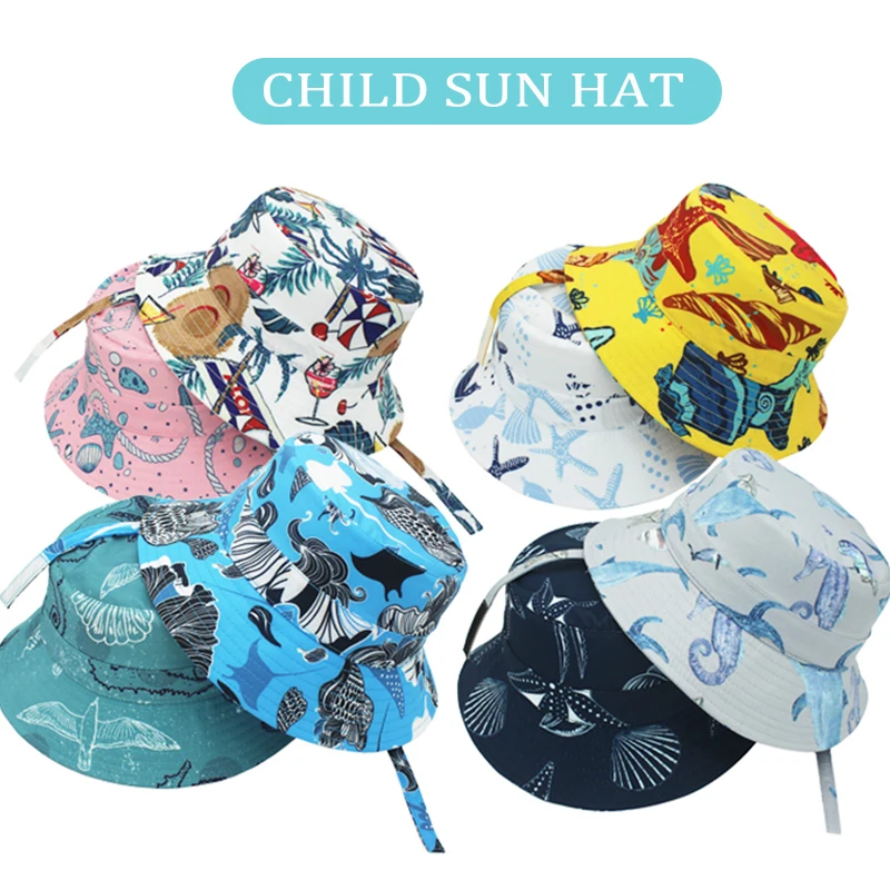 2023 Kids Summer Hats Girls Boys Sun Hats with Chin Strap UV Protection  Hunting Hats Baby Child Travel Bucket Hats 4-9 Year - AliExpress
