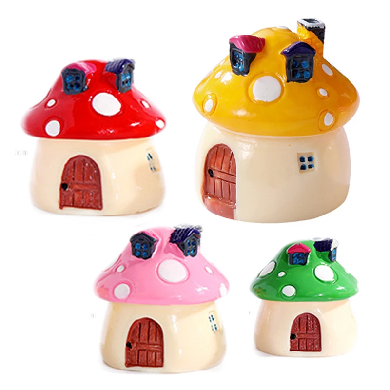4PCS Resin Mini Mushroom House Miniature Garden Accessories Colorful Micro Landscape Fairy Garden Decorations Craft miniature ornament mini mushroom ornament