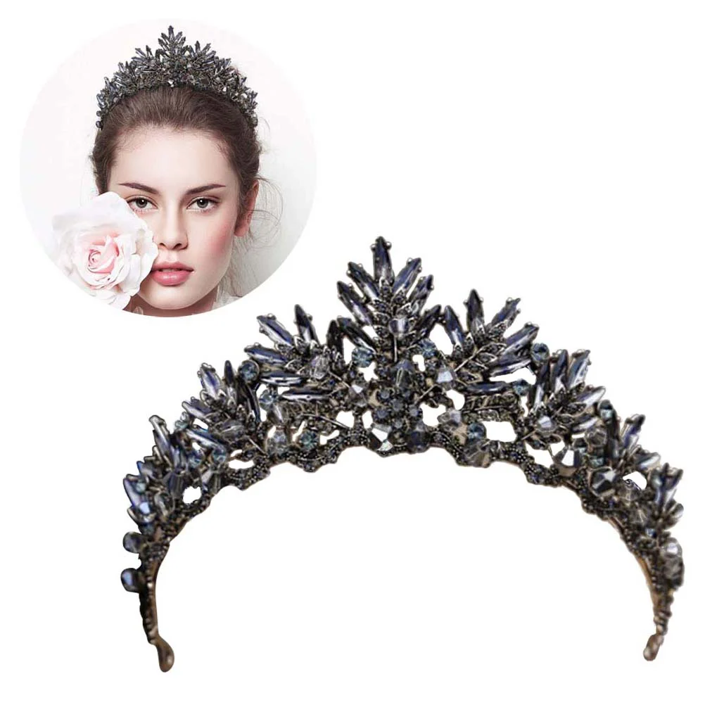

Vintage Baroque Crown Alloy Headdress Bridal Tiara Hairband Hair Accessory Wedding Headpiece (Black)