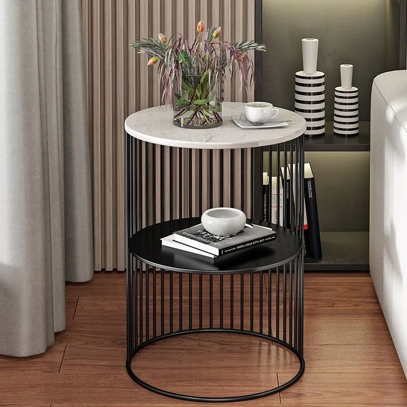 

Nordic Iron Light Luxury Side Table Round Corner Round tabletop Marble Coffee Simple Multi-layers living room Furniture Mini