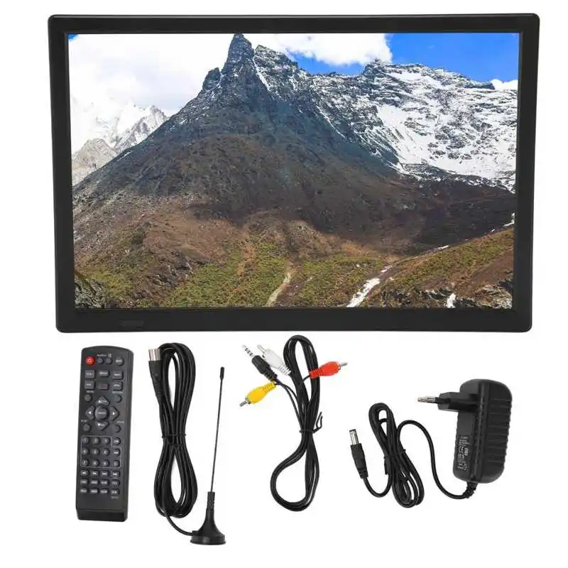 16 Inch 100‑240V Portable LED TV High Sensitivity Tuner Rechargeable LED Digital TV with Stand for Outdoor EU Plug