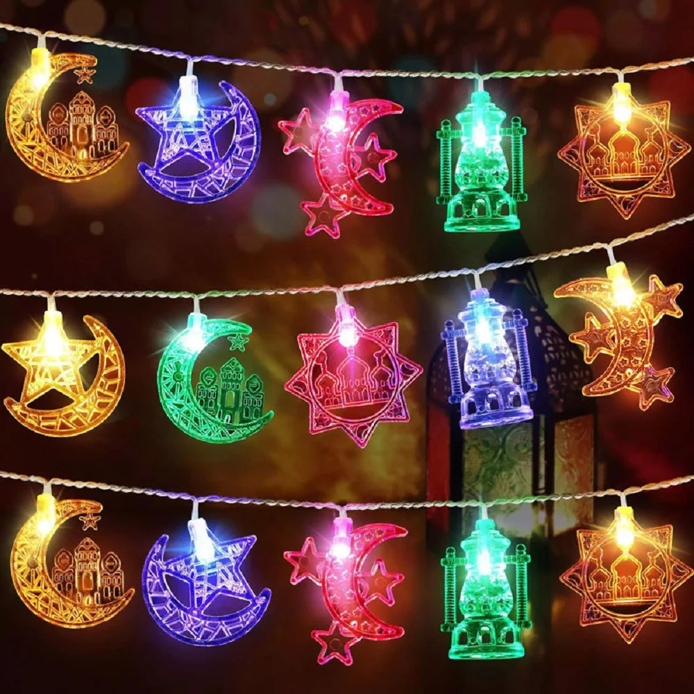 LED 문 스타 라마단 문자열 빛 배터리 운영 Eid 무바라크 요정 문자열 조명 라마단 장식