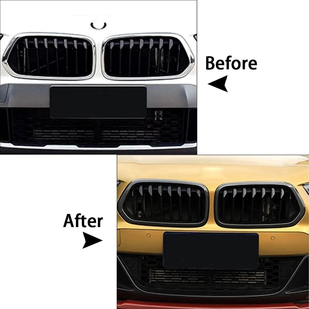 BMW X2 F39 2018 2019 2020 2021용 광택 블랙 프론트 범퍼 그릴 프레임 커버 트림 장식 2개