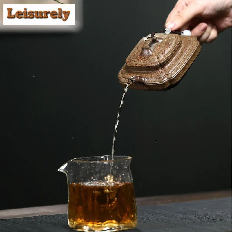 200ml Yixing Purple Clay Teapot Handmade Square Bamboo Joint Flat Pot Raw Ore Agilawood Mud Kettle With Filter Zisha Teaset Gift