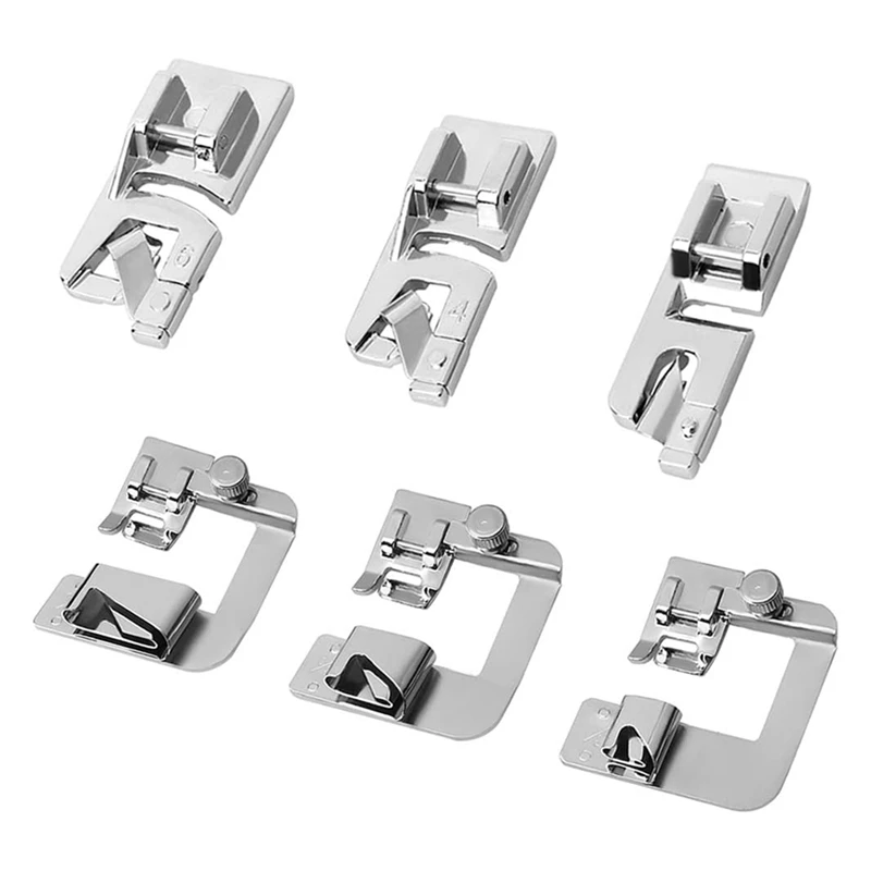 

6 Pcs Rolled Hem Presser Foot, Hemming Foot Kit For Sewing Rolled Hemmer Presser Foot For Singer, Brother, Janome Durable