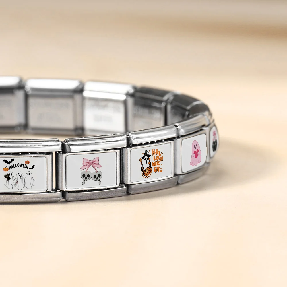URING Halloween Geist Kürbis Katze Schädel Fit 9mm Italienischen Charm Link Edelstahl Armband DIY Perlen Original Design Schmuck – Detail 6