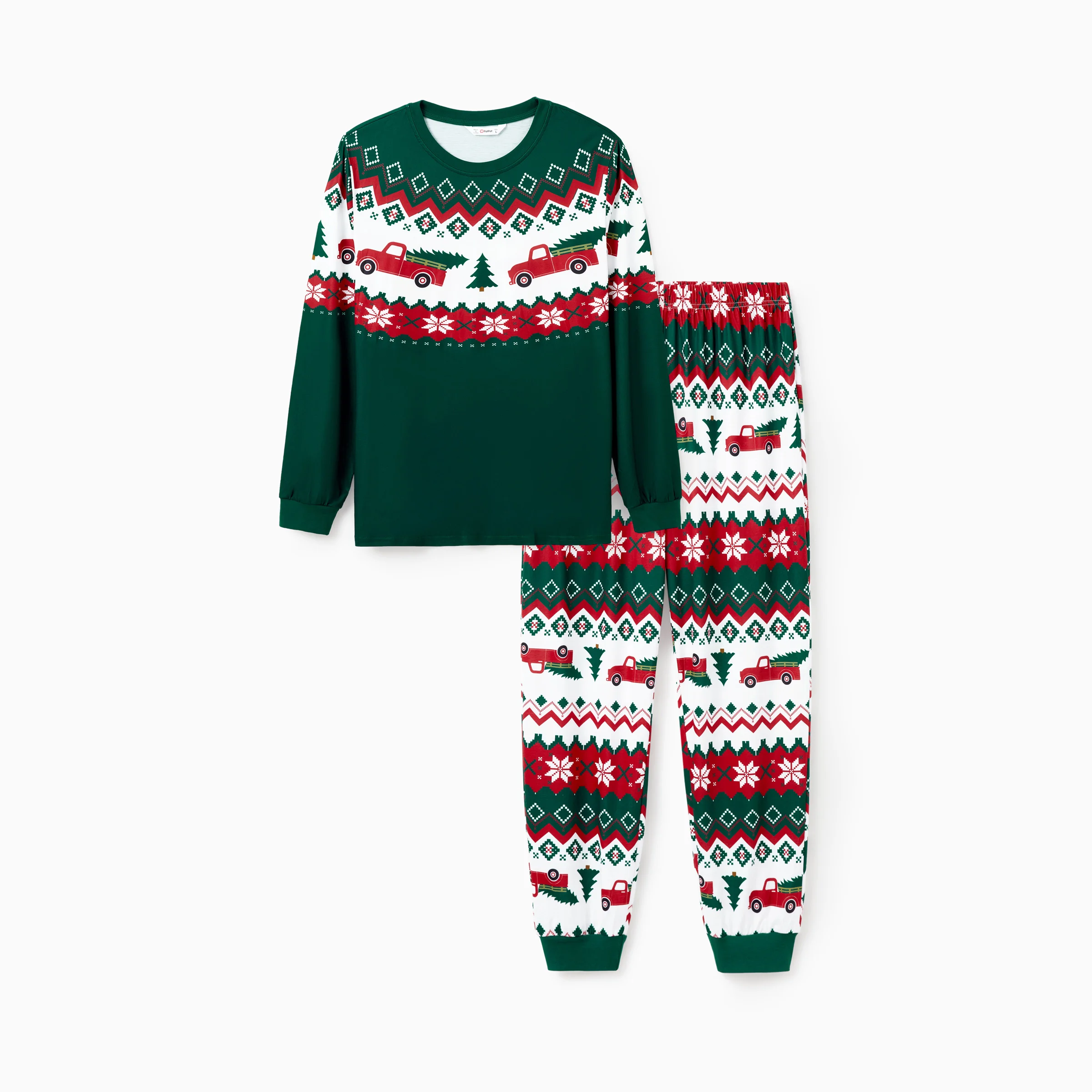 thumbnail image 1 of Conjunto de pijama de árbol de Navidad verde de PatPat, conjunto de ropa familiar a juego, mangas largas, 1 of 5