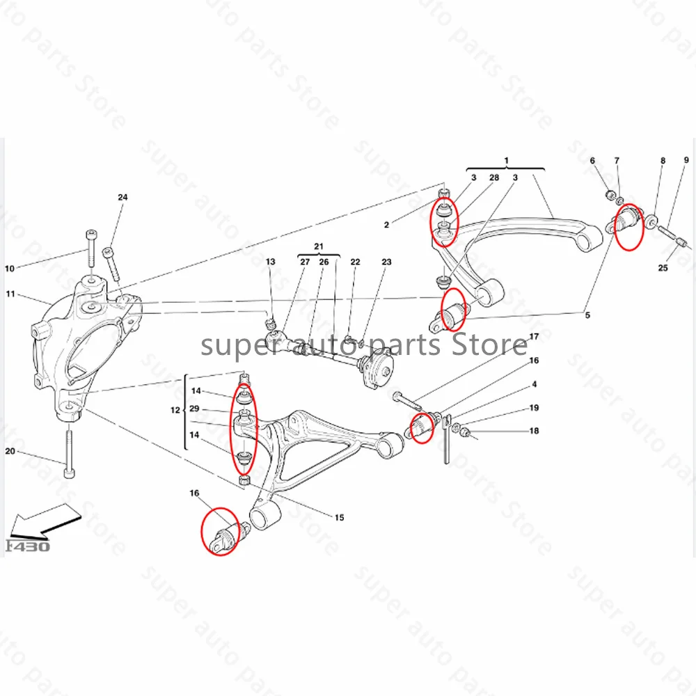 Front Rear Upper Lower Control Arm Ball Joint bushing set For Ferrari 360,430 184610 184609 203633 203632