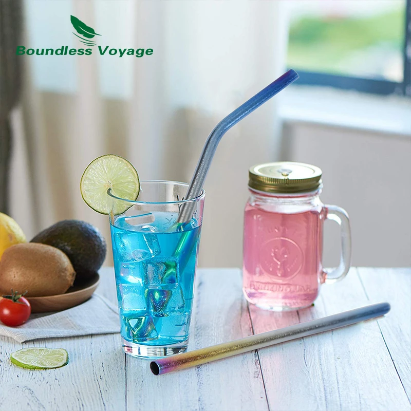 Colorful Titanium Reusable Straw Set with Cleaning Brush