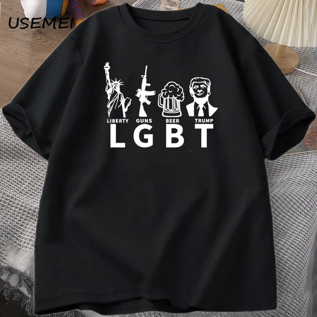 "LGBT Liberty Beer Trump T-shirt Keep America Great MAGA Tshirts Casual Cotton Short Sleeve Graphic Tees Harajuku Streetwear Top 1