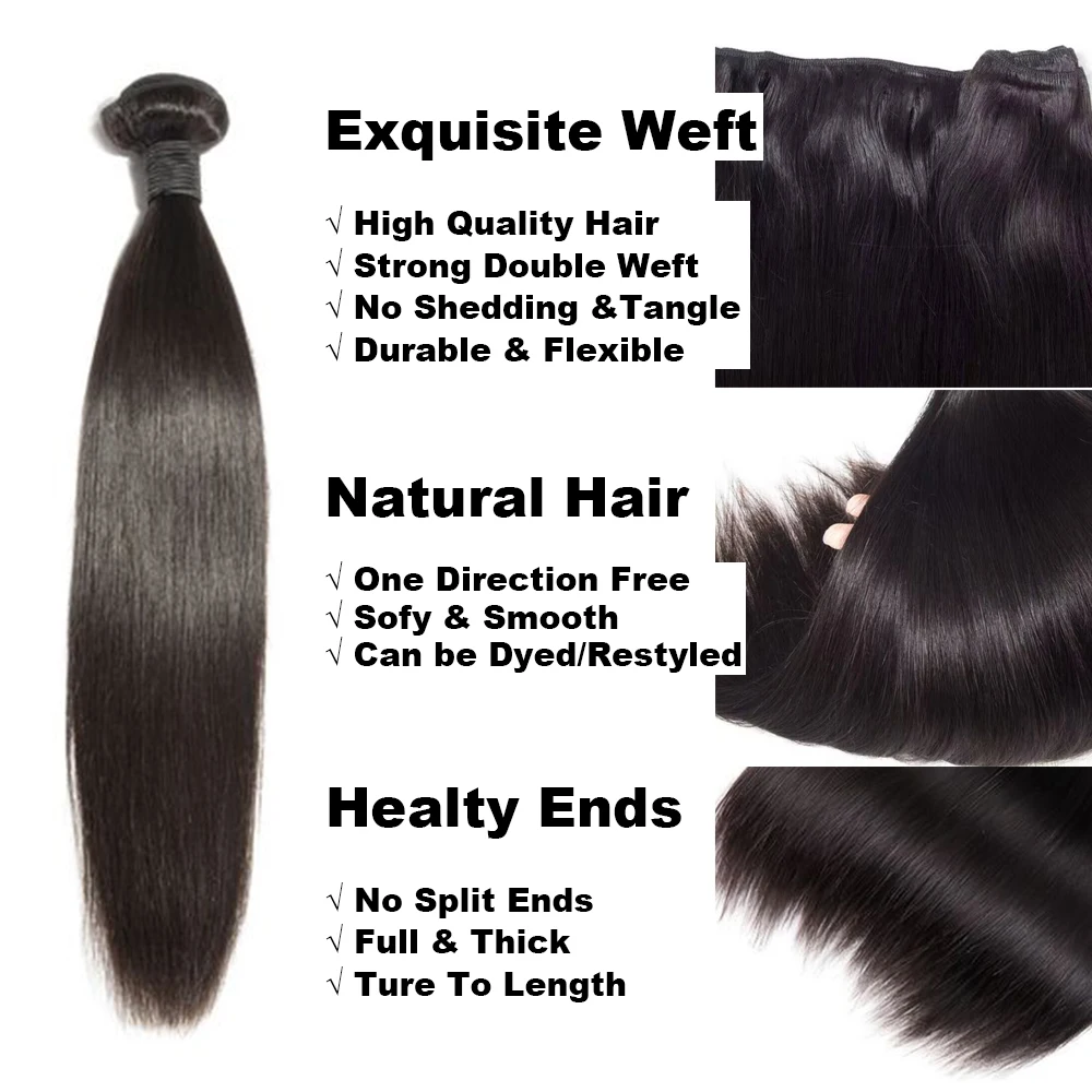 NABI 8-34 inches Hair Bundles for Weaving Human Remy Hair Extension Bundle Straight Bundles with Weft For Black Woman