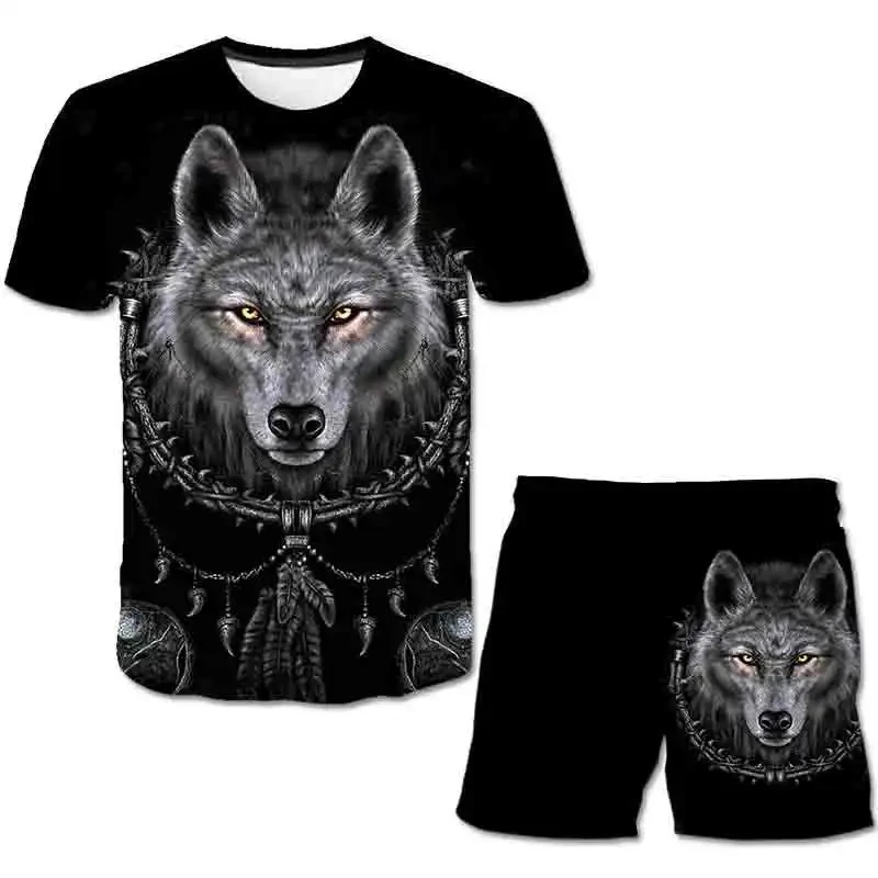 

Summer Animal Wolf Totem Tattoo Sports Suit Male 3D Printing Casual T Shirts+Shorts 2PCS Outfits Fashion Cool Men's Clothing Set