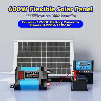 6000W ชุดอินเวอร์เตอร์พลังงานแสงอาทิตย์ Complete Power Generation 600W 110 V/220 V ระบบ 12V แผงพลังงานแสงอาทิตย์แบตเตอรี่ชาร์จ CONTROLLER 1