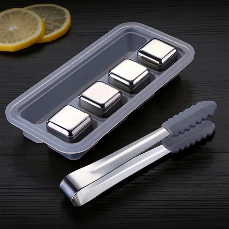Reusable Ice Creative Metal Frozen Ice Stone Stainless Steel Wine Whisky Stone Thickening Household Bar Party Grain of Cubes