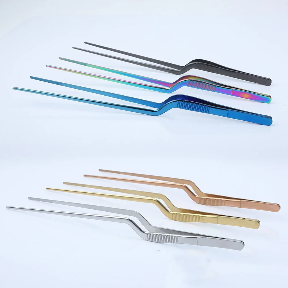 Colorful 6/8/12-Inch Kitchen Tongs, Stainless Steel Culinary Precision Tweezer BBQ Tongs-Food Styling Baking Decor