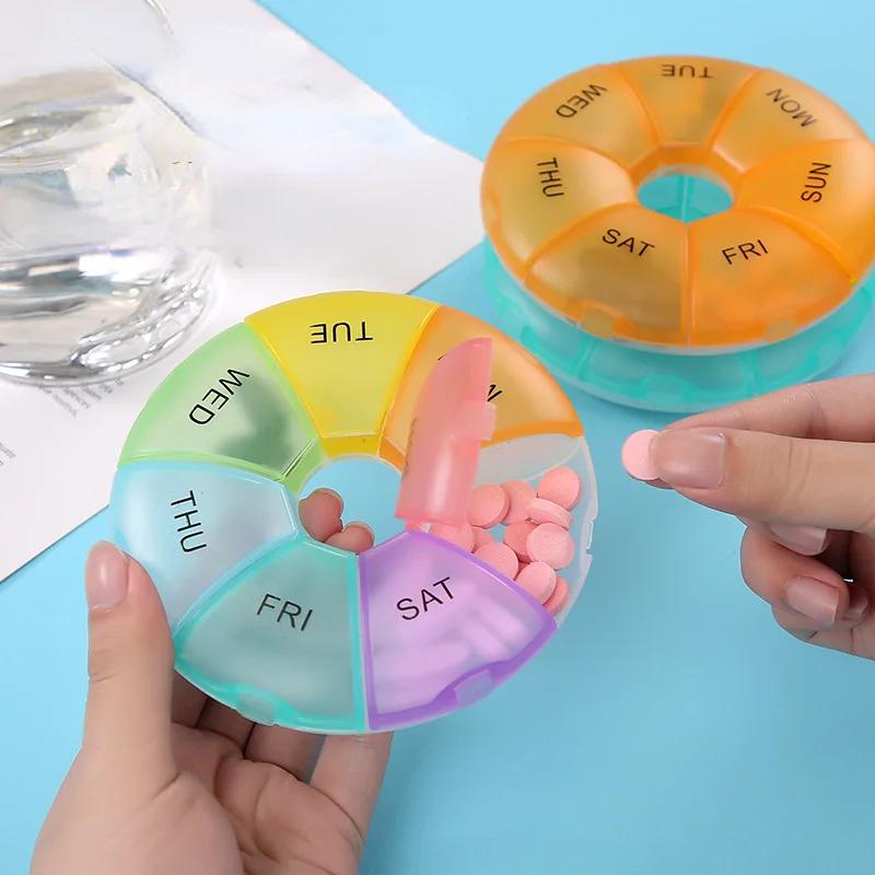 Compact Round Pill Case - 7-Day Portable Tablet Organizer & Travel Storage Container
