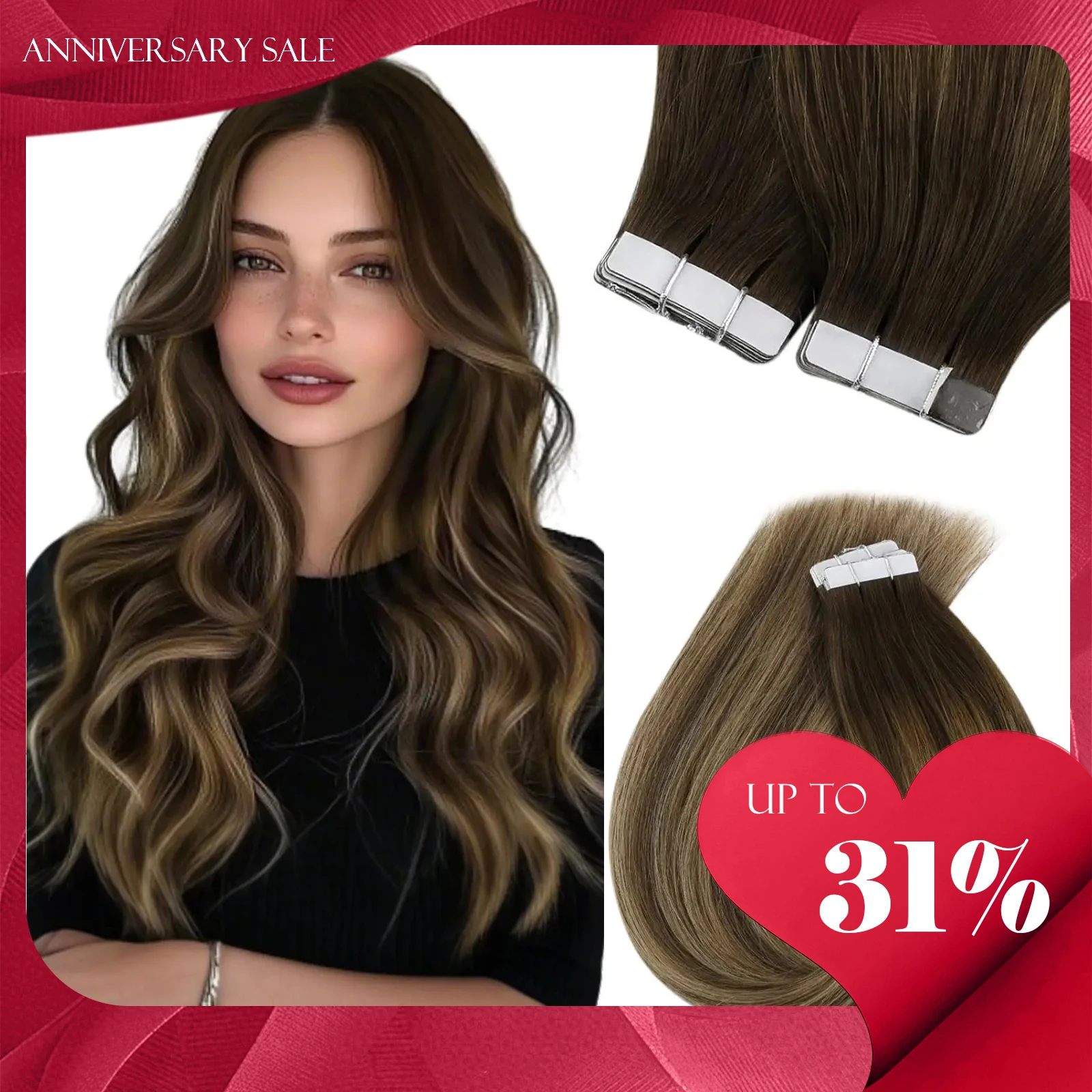 VeSunny Remy Tape In Hair Extensions  Brazilian Human Natural Hair 12-22 inches 30&50G  Balayage Color  Human Hair  Extensions
