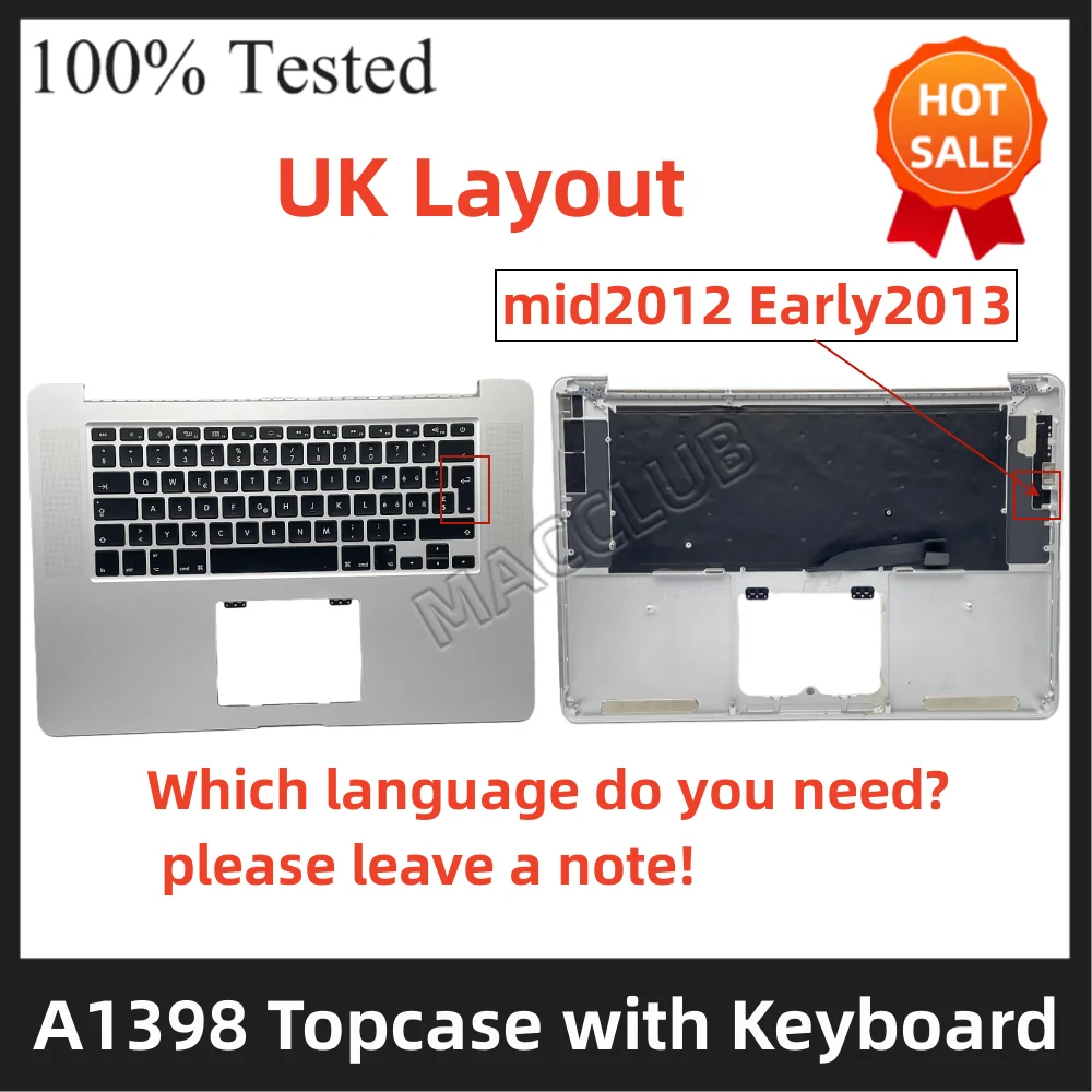 

A1398 UK EU Keyboard Layout for Macbook Pro Retina 15'' A1398 Mid 2012 Early 2013 EMC 2512 2673 Topcase keyboard