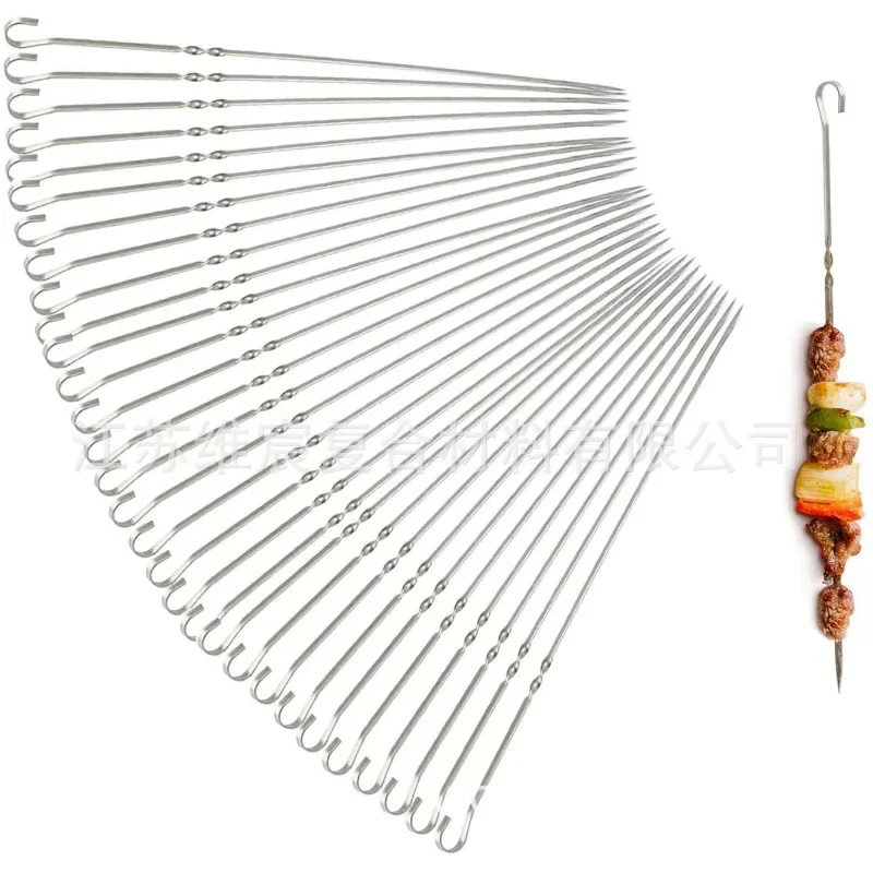 6pcs Stainless Steel Barbecue Skewer 6Pcs Wide BBQ Sticks Flat BBQ Fork Outdoor Camping Picnic Utensil Kitchen Accessories