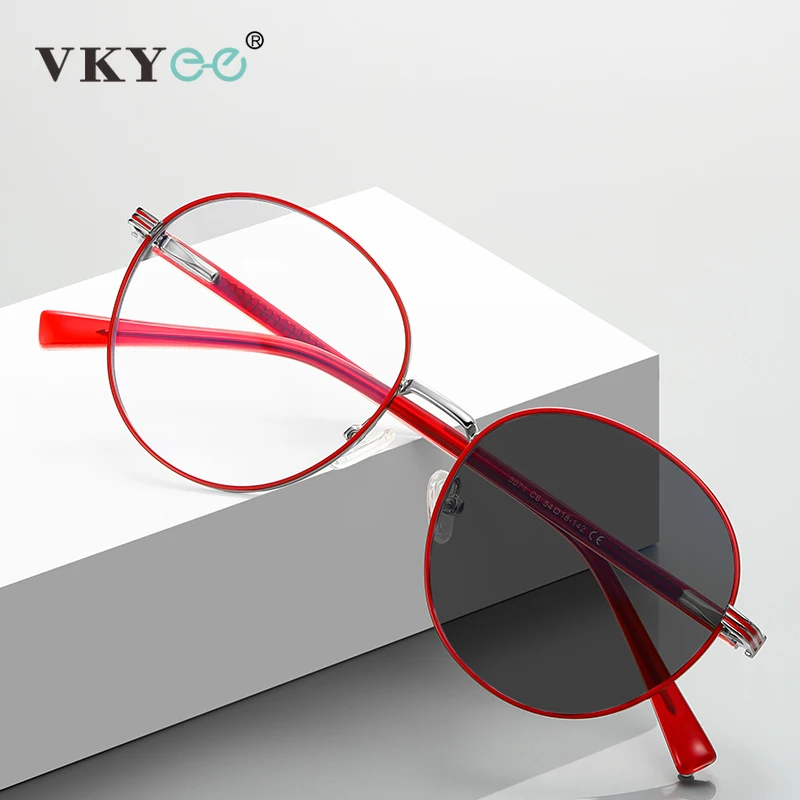 VKYEE Metal Round Frame Simple Design Anti-Blue Light Glasses Women's Eyewear Customizable Prescription Photochromic PFD3071