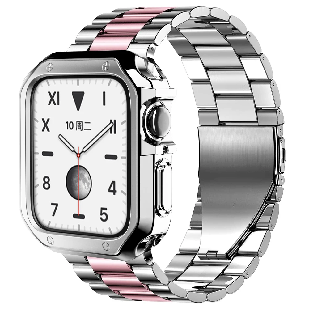 Sleek Stainless Steel Watch Strap with Soft TPU Protective Case